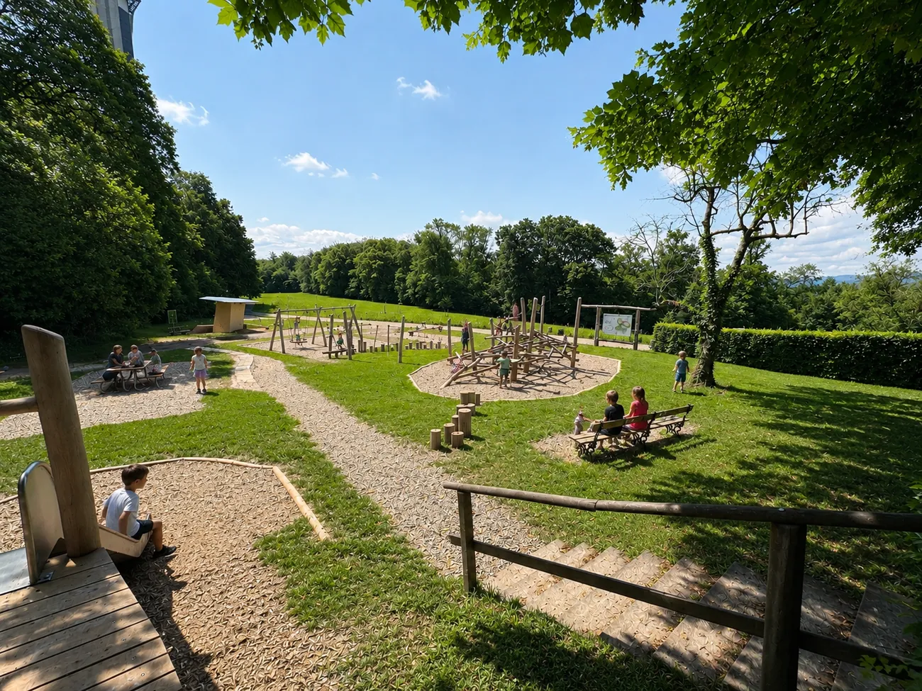 Spielplatz neben dem Restaurant Waldrain mit spielenden Kindern